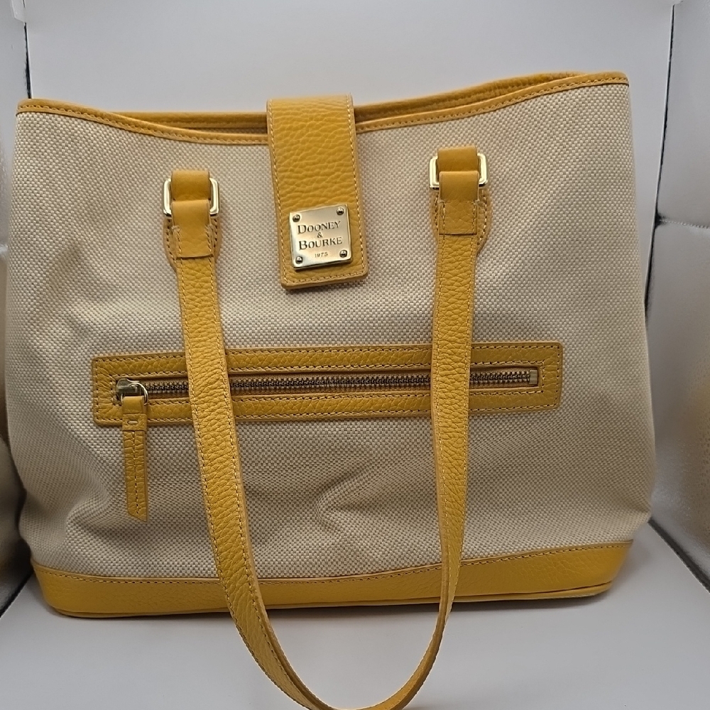 Dooney & Bourke Mustard and Beige Tote/Dust Cover